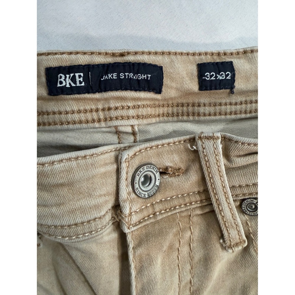 BKE Jake Straight Mens Tan Khaki Distressed Stretch Denim Jeans 32x32 - Picture 2 of 8